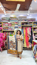 Beige Muslin Printed Suit Set with Statement Dupatta