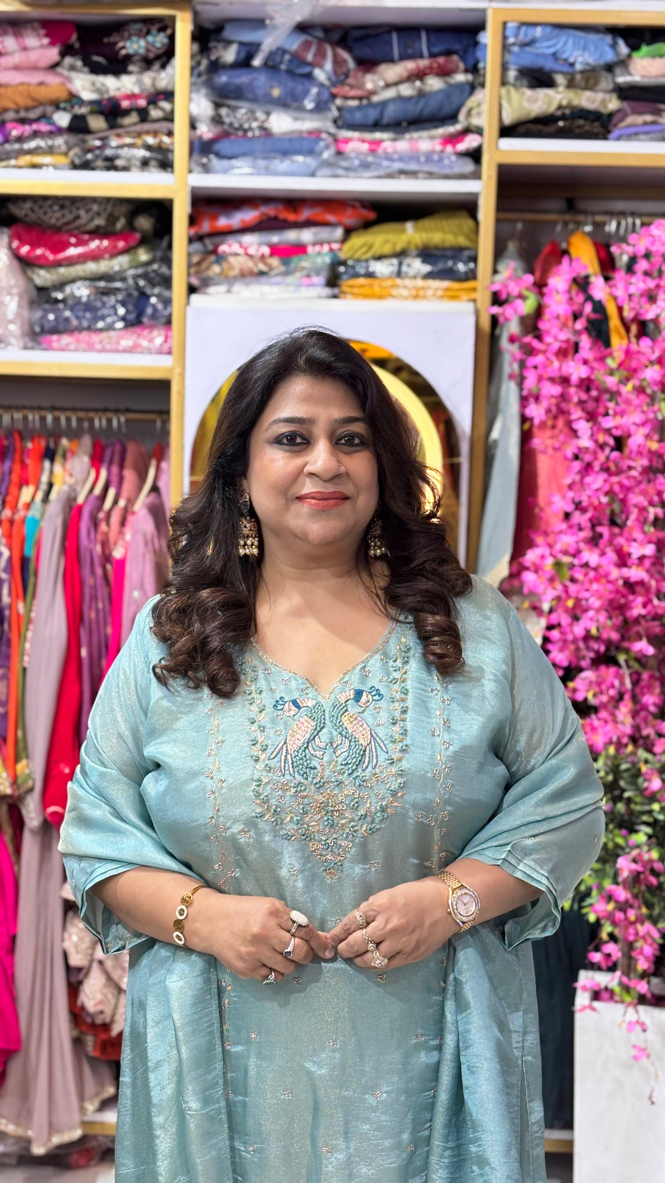 Delicately Embellished 3-Piece Kurta Set with Divider Pants & Dupatta