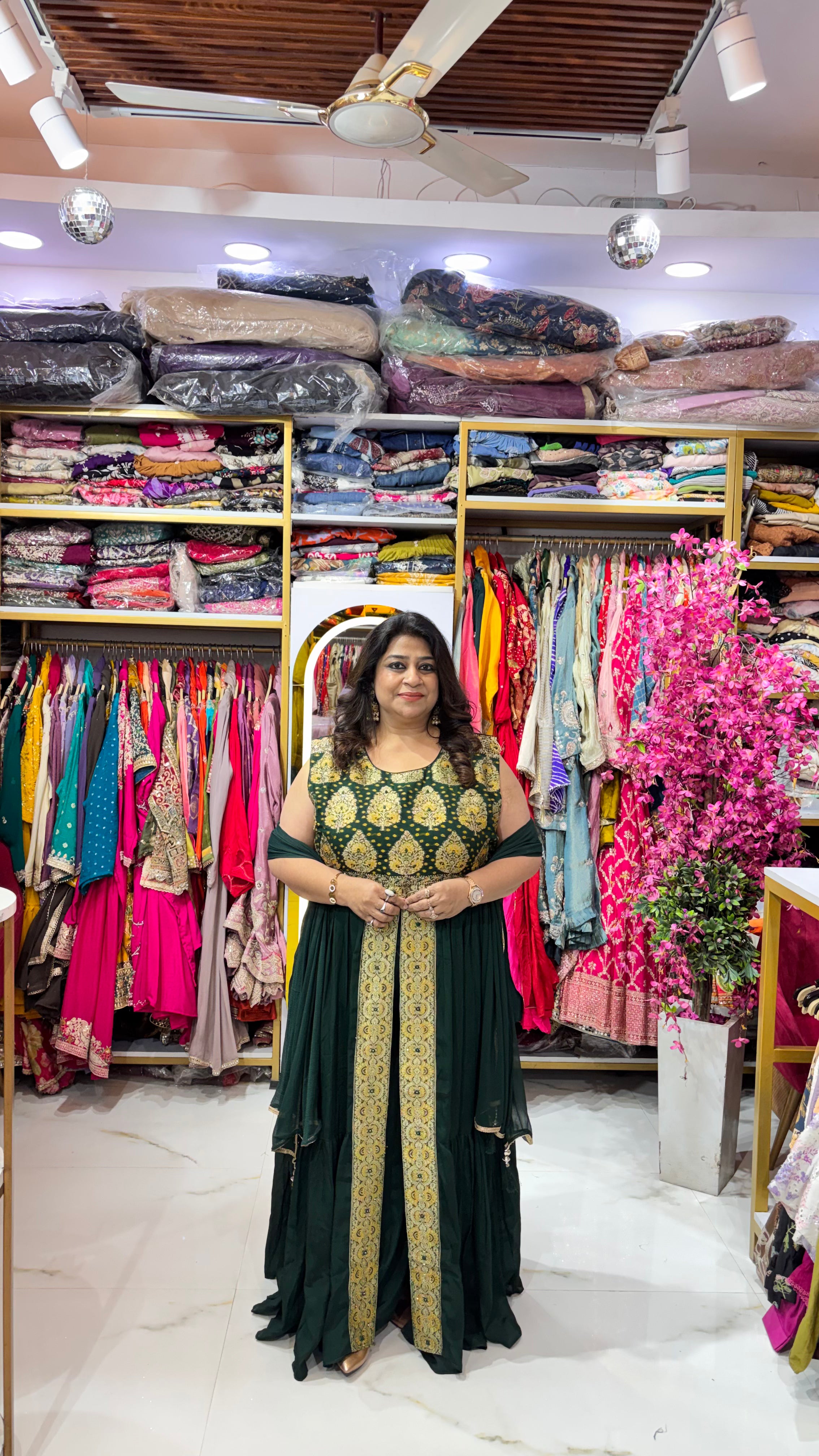 Brocade Longline Front-Slit Tunic Set with Divider Pants & Dupatta