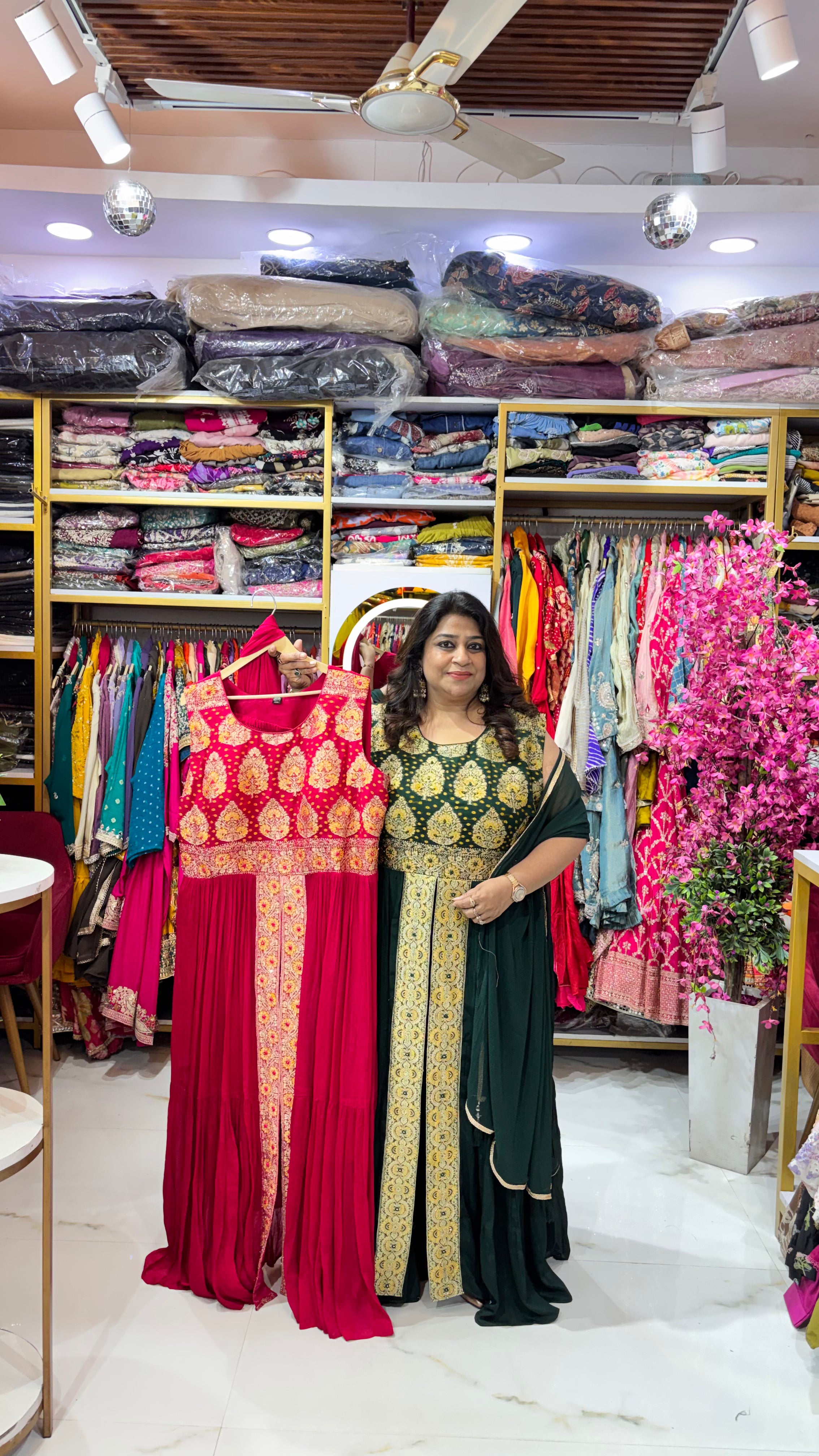 Brocade Longline Front-Slit Tunic Set with Divider Pants & Dupatta