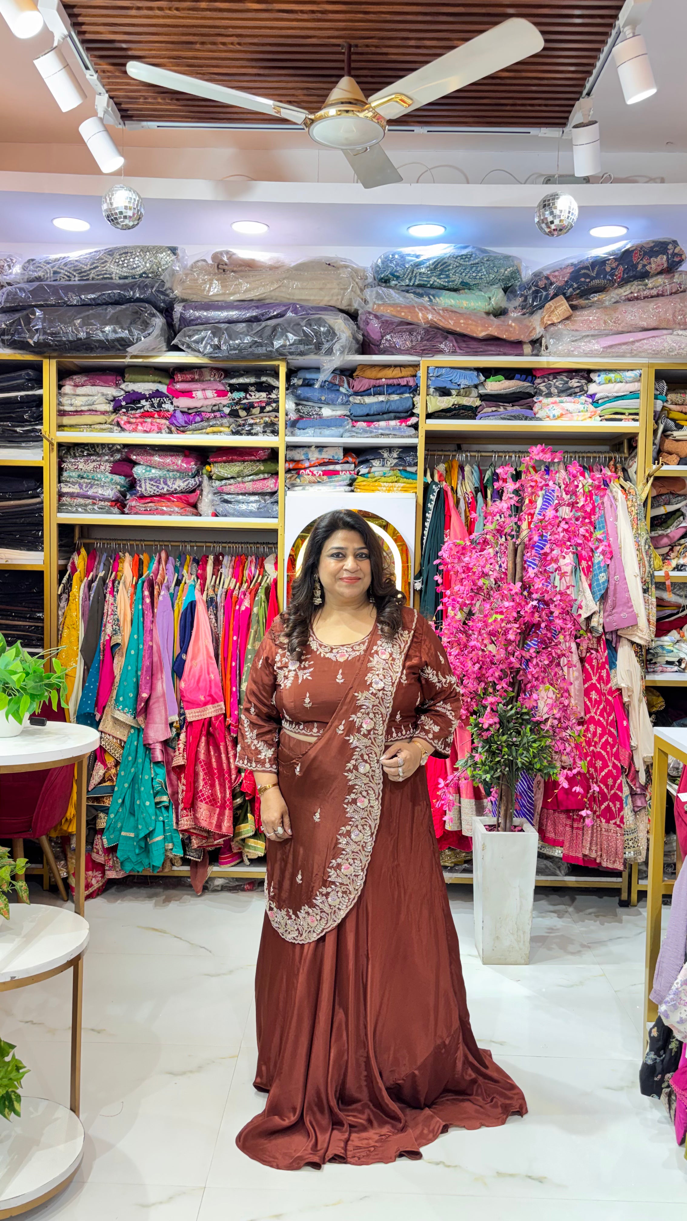 Cutdana Blouse & Skirt Set with Pre-Draped Dupatta