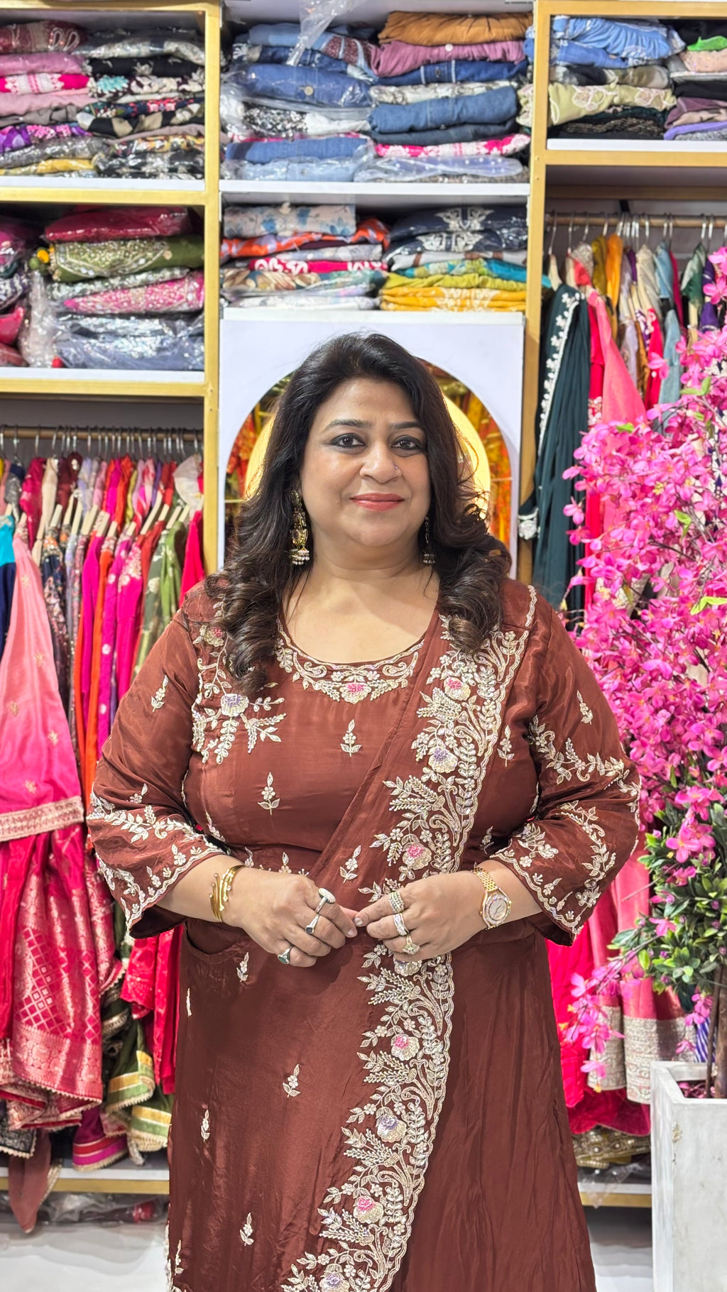 Cutdana Blouse & Skirt Set with Pre-Draped Dupatta