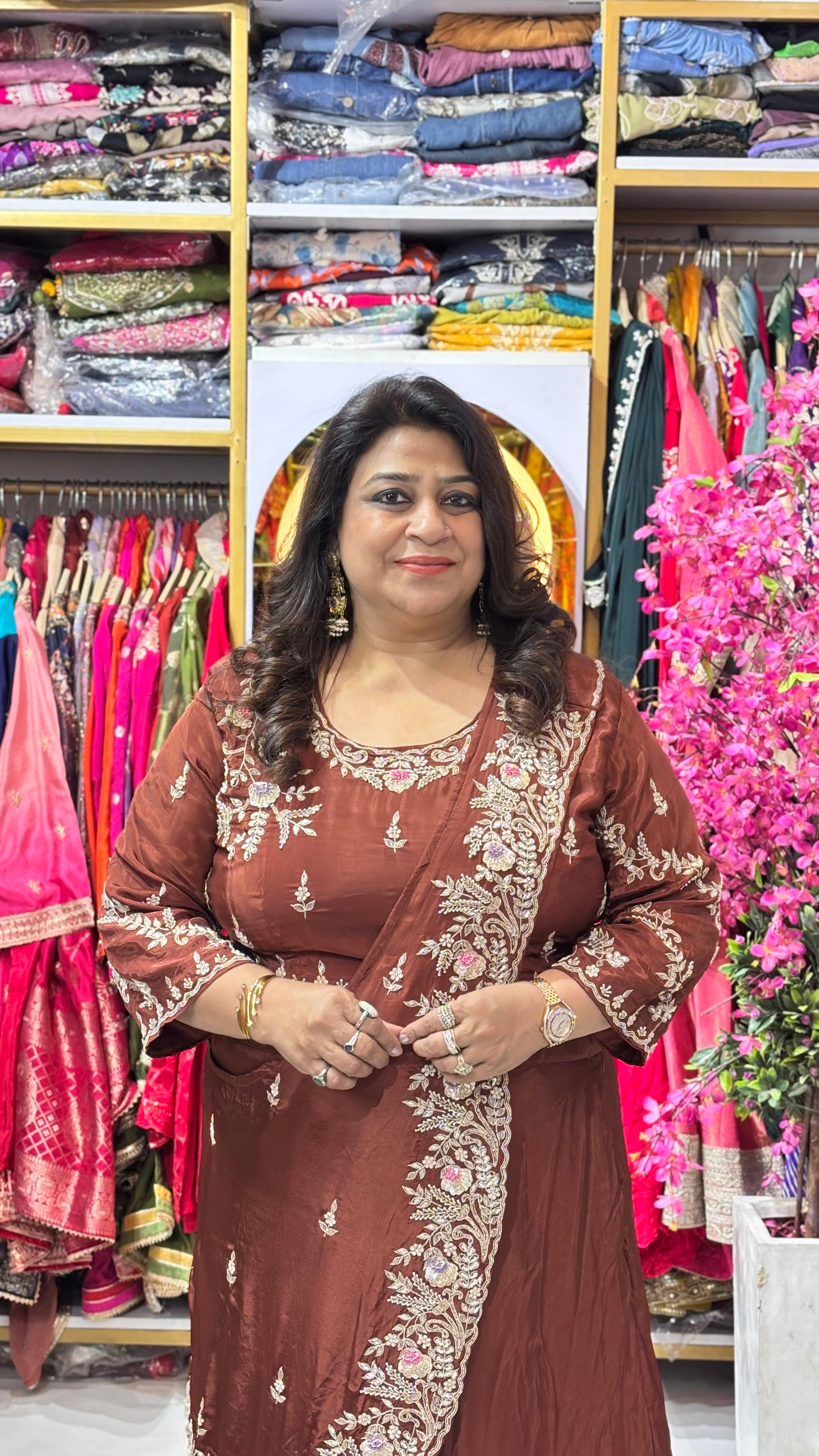 Cutdana Blouse & Skirt Set with Pre-Draped Dupatta