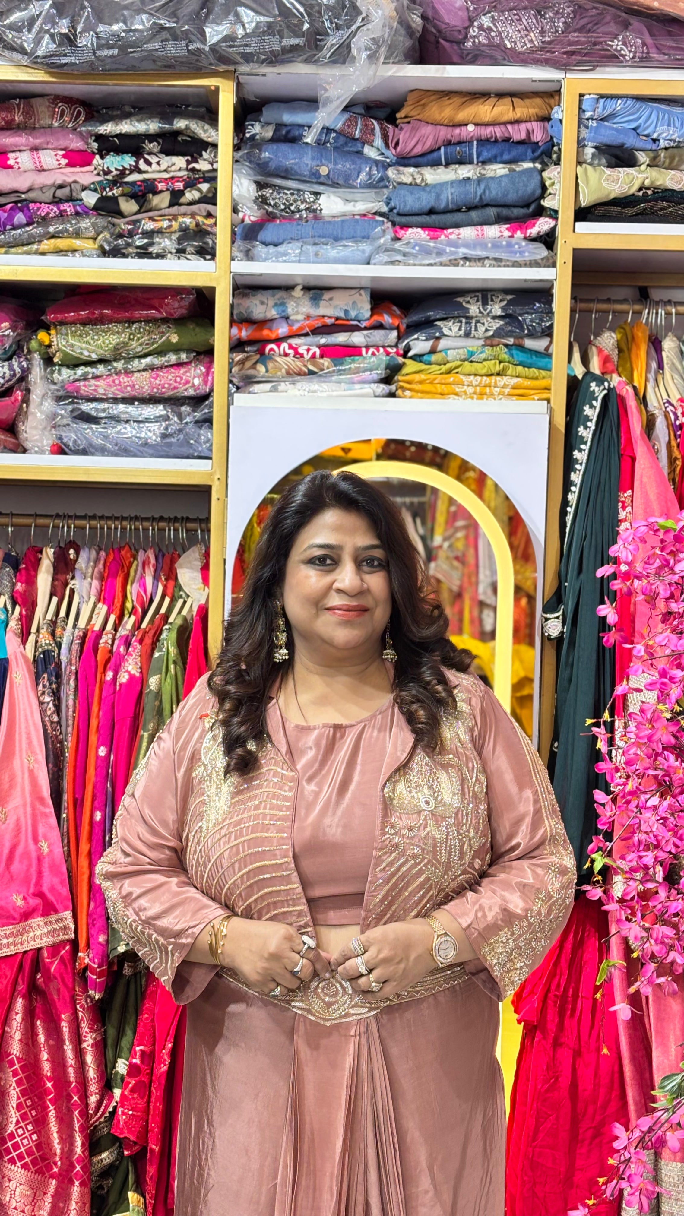 Dusky Rose Indo-Western Dhoti Skirt Set with Detachable Jacket