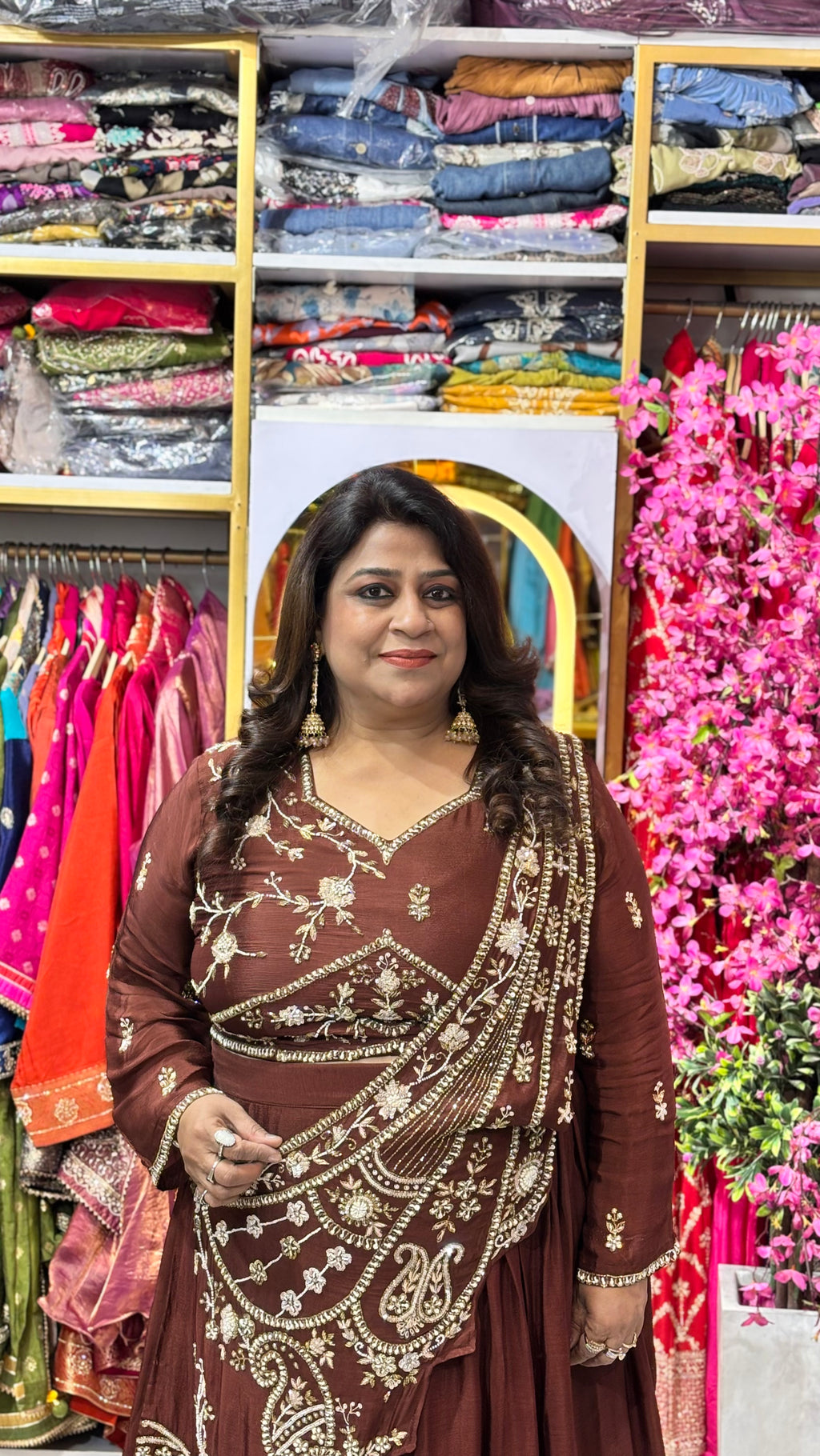 Statement 3-Piece Drape Set with Handwork Blouse & Skirt