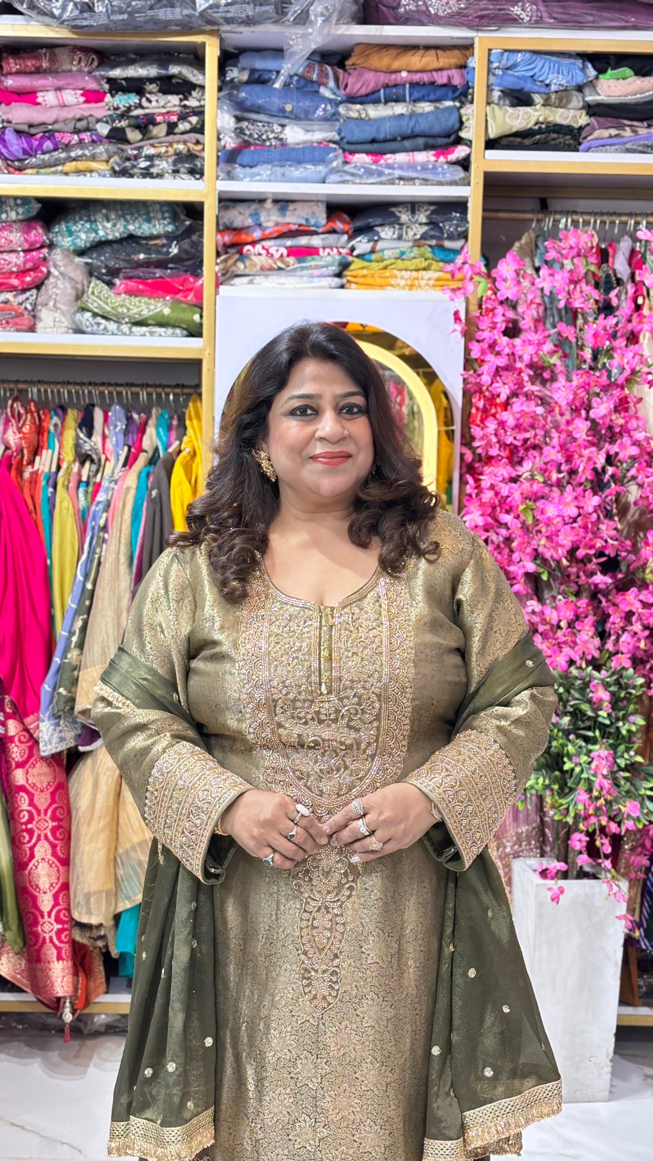 Pakistani-Inspired Brocade Tissue Suit Set with Statement Beadwork