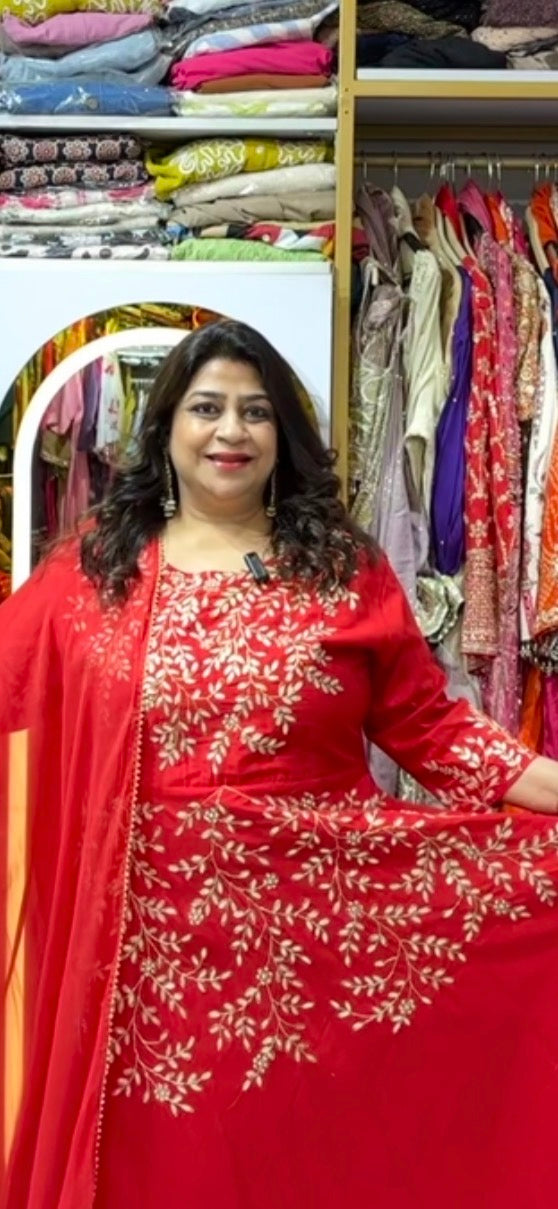 Raw Silk Gota Patti Gown with Chiffon Duppata